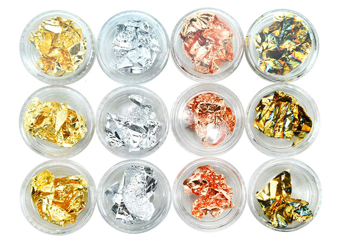 Beste metallische Nagelfolien: Pomeat 12 Boxen Gold, Silber, Kupfer, Regenbogenfolie Paillette