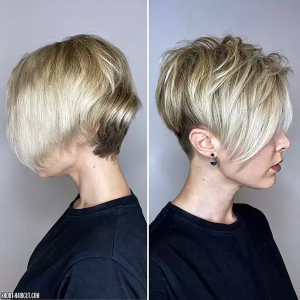 Kurz geschichtete blonde Pixie-Haarschnitte