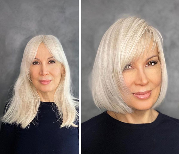Glatter Bob für 60-jährige Frauen mit glattem Haar