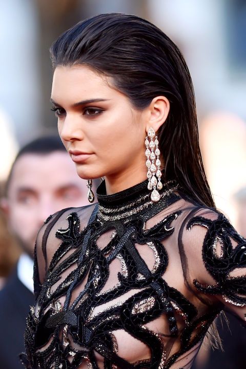 Kendall Jenner pulls off a red carpet fave - the wet, slicked back hair look.