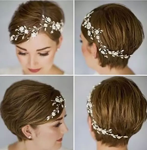Kurzes Brauthaar mit Stirnband
