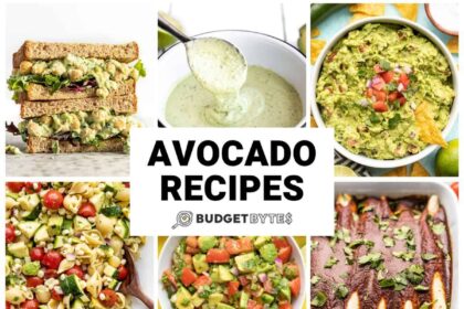 Collage of six Avocado Recipes with title text in the center.