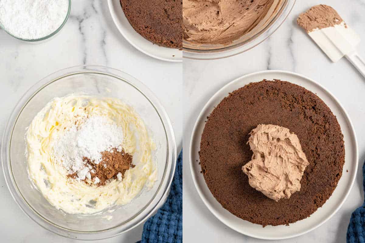 Schritt-für-Schritt-Fotos, die zeigen, wie man Zuckerguss für Schokoladen-Mayonnaise-Kuchen macht.